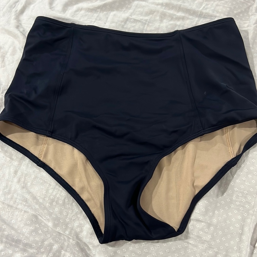 Kortni Jeane navy high waisted medium swim bottoms